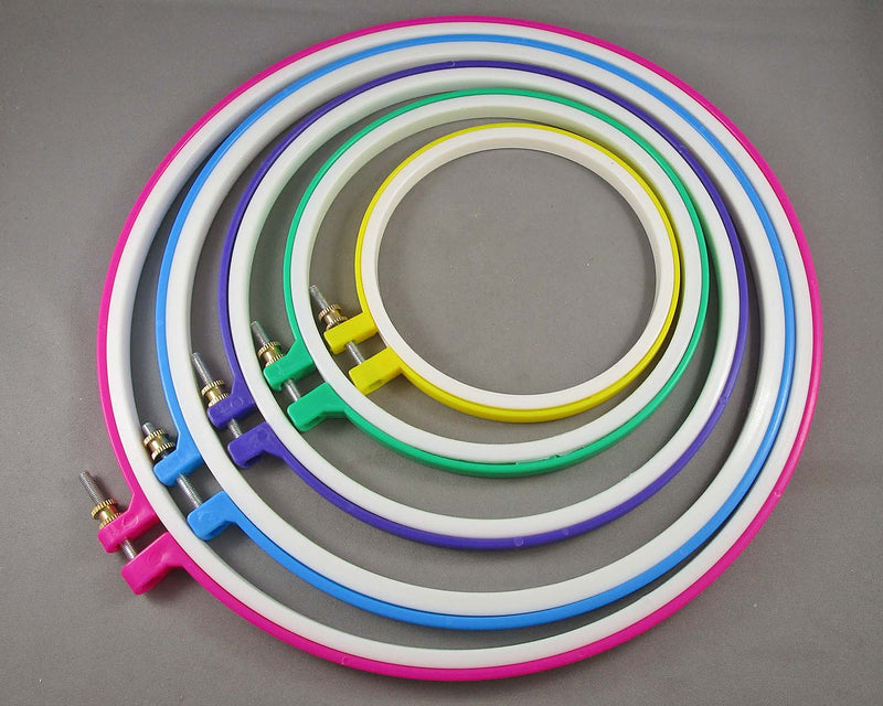 Set of 5 Plastic Cross-Stitch / Needlepoint Adjustable Hoops 4051