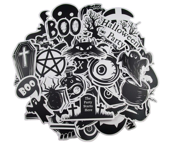 Black & White Spooky Sticker Pack - Waterproof PVC Stickers 50pc J166