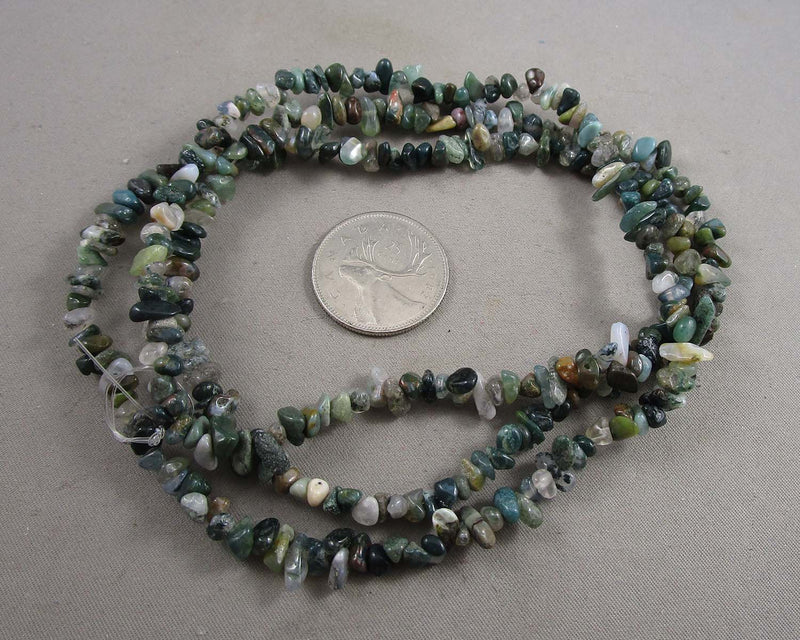 Moss Agate Beads Chip Strand 32" (G021-1)