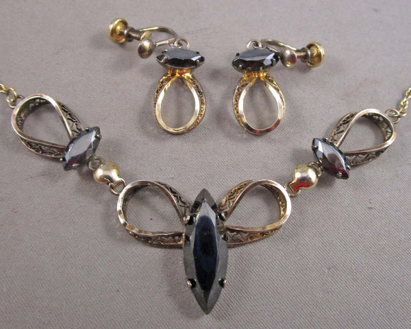 Vintage Hematite Necklace & Earrings Set (925 Sterling Silver) B002-2