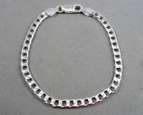 4mm Curb Chain Bracelet Sterling Silver 925 1pc B001-4