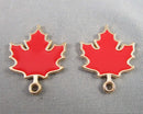 Enamel Maple Leaf Charm Gold Tone 5pcs (C482)