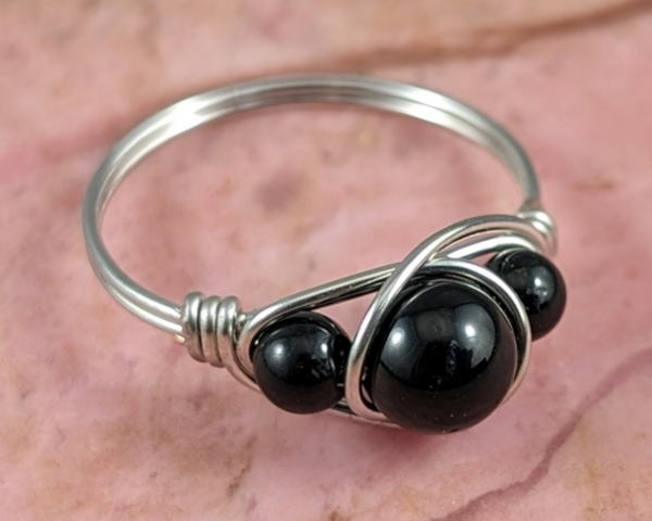 Black Tourmaline Wire Wrapped Ring 1pc (Custom Sizes)