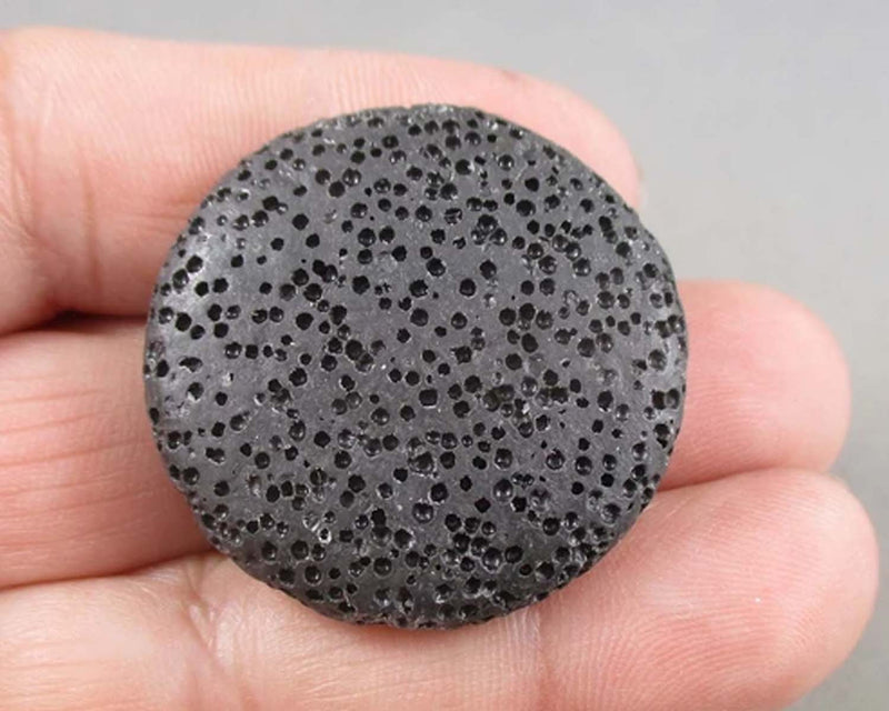 50% OFF!! Flat Round Black Lava Beads Waxed 33mm