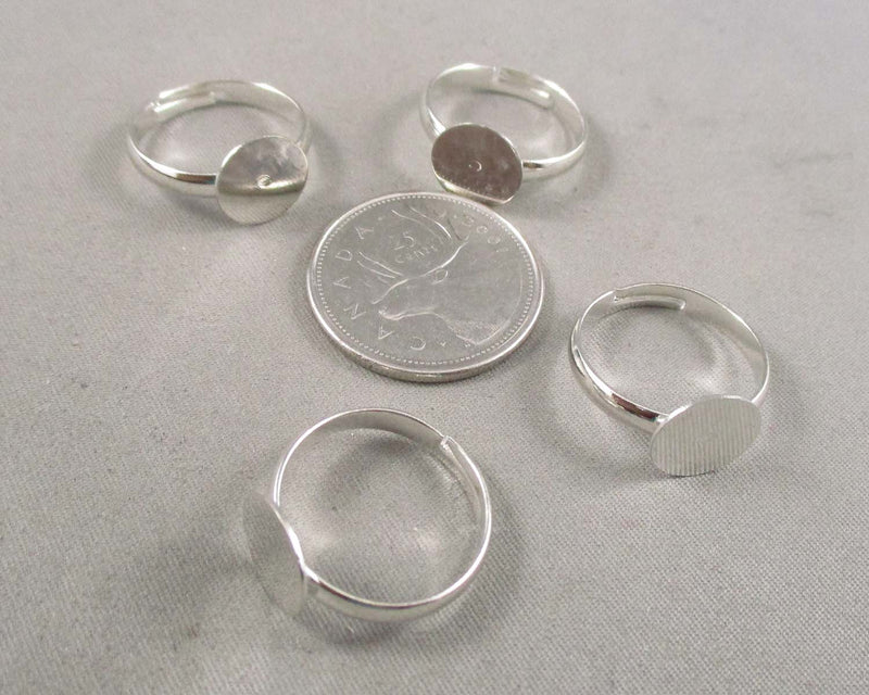 50% OFF!! Glue-on Pad Rings Silver Tone 4pcs (1418)