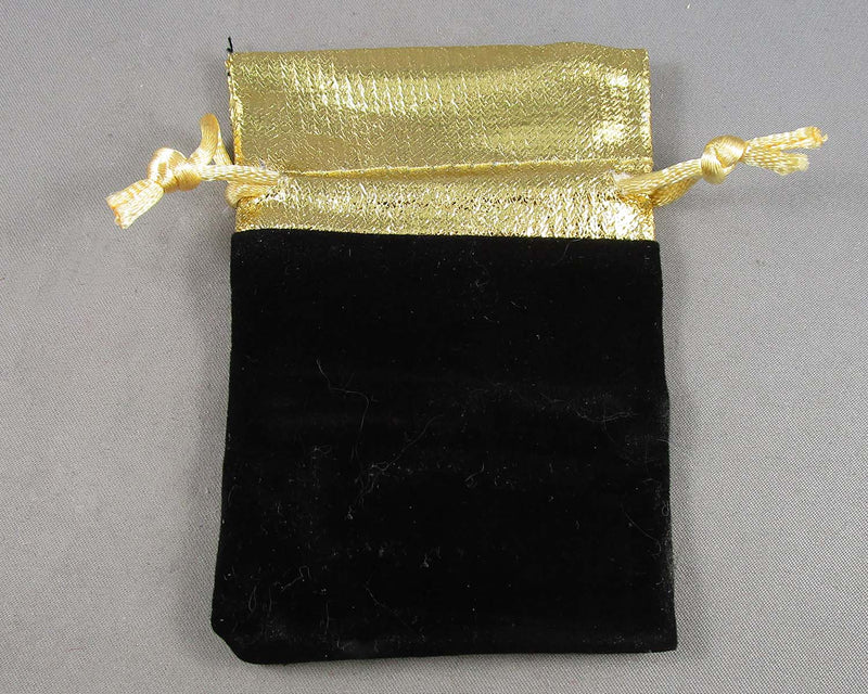 Gold Top Black Velvet Bag for Gemstones 9x7cm 5pc (3092*)