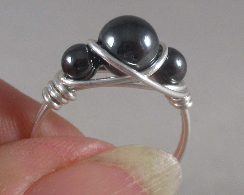 Black Hematite Wire Wrapped Ring 1pc (Custom Sizes)