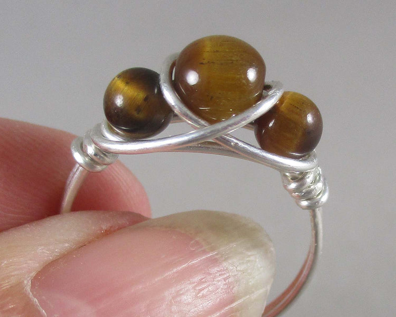 Gold Tiger Eye Wire Wrapped Ring 1pc (Custom Sizes)