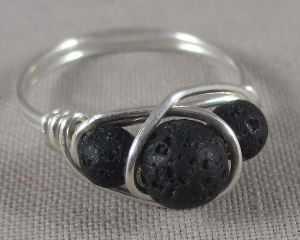 Black Lava Stone Wire Wrapped Ring 1pc (Custom Sizes)