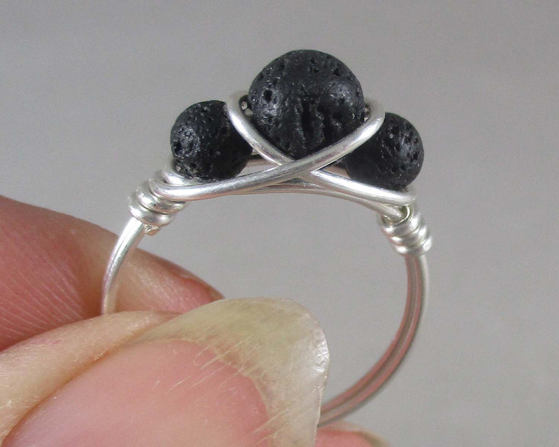 Black Lava Stone Wire Wrapped Ring 1pc (Custom Sizes)