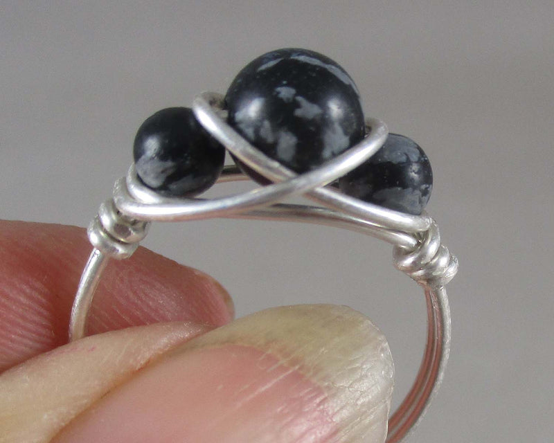 Snowflake Obsidian Wire Wrapped Ring 1pc (Custom Sizes)