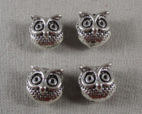 Owl Spacer Beads Silver Tone 4pcs (1454)