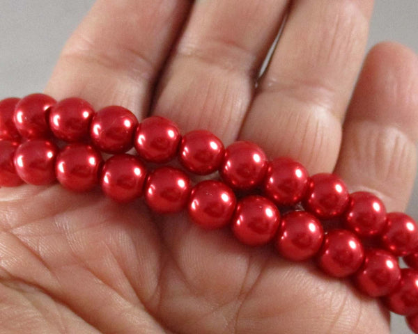 50% OFF!! Red Glass Pearls Round Beads Various Sizes
