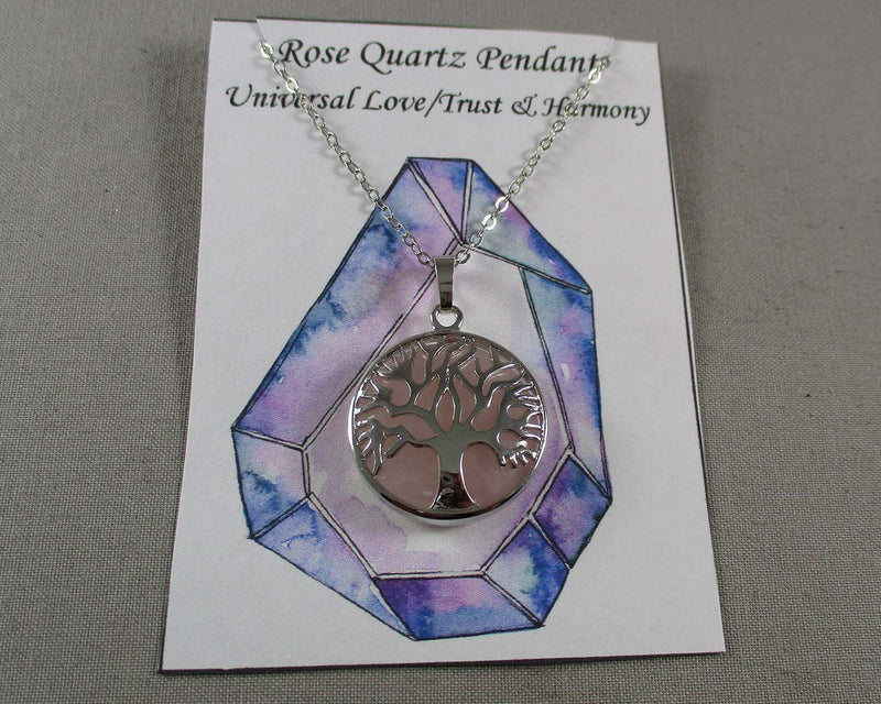 Rose Quartz Tree of Life Necklace 1pc (1499)