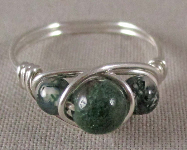 Moss Agate Wire Wrapped Ring 1pc (Custom Sizes)