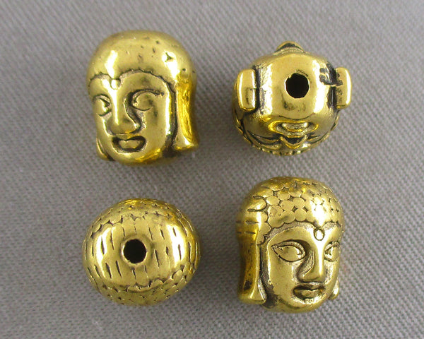 Gold Tone Buddha Head Beads 10.5x8.5mm 6pcs (2387)