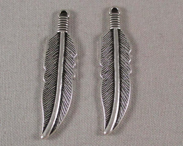 Feather Charms Silver Tone 5pcs (C159)