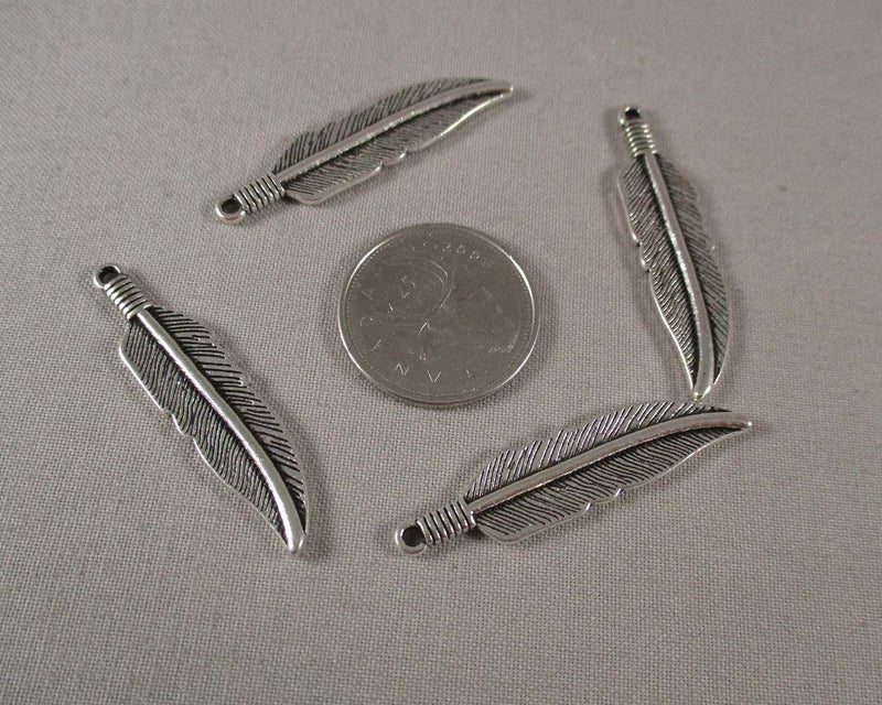 Feather Charms Silver Tone 5pcs (C159)