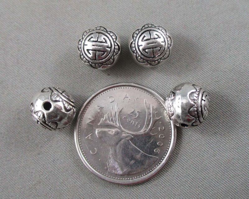 Silver Tone Round Tibetan Spacer Beads 10mm 5pcs C190