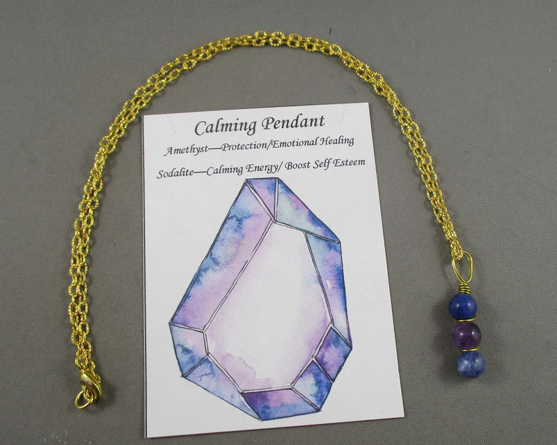 Calming Gemstone Pendant 1pc (Silver or Gold Chain)