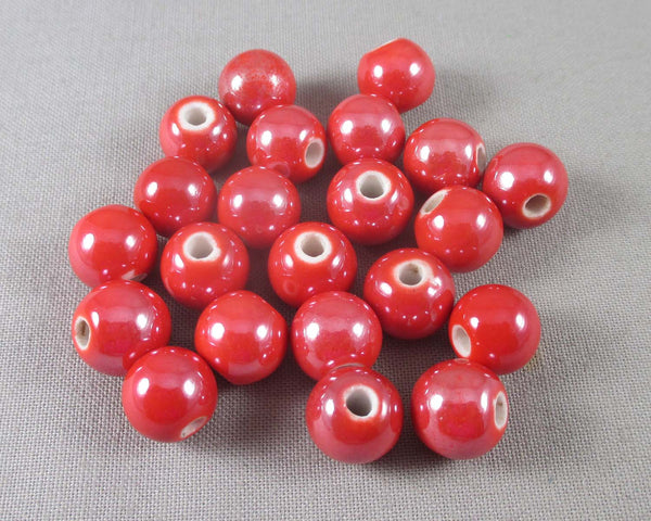 50% OFF!! Red Pearlized Porcelain Beads 10mm Round 20pcs (0774)
