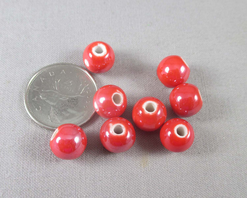 50% OFF!! Red Pearlized Porcelain Beads 10mm Round 20pcs (0774)