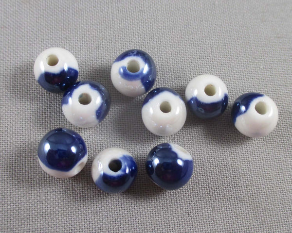 50% OFF!! Marine Blue Two-Tone Porcelain Beads 9mm Round 10pcs (0148)