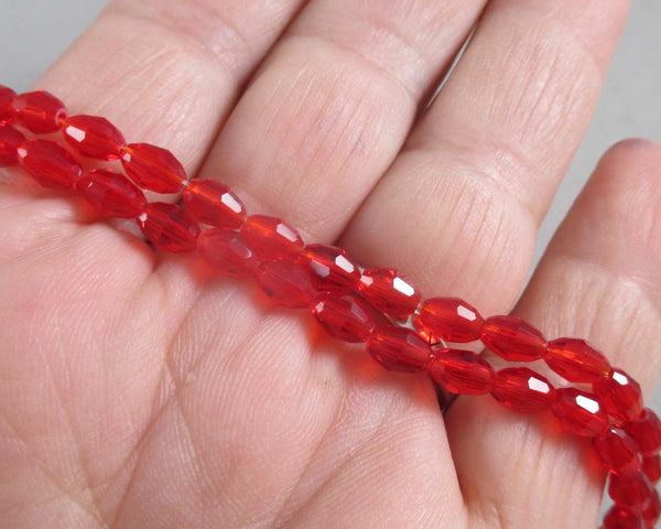 50% OFF!! Red Faceted Oval Glass Beads 4x6mm (1539)