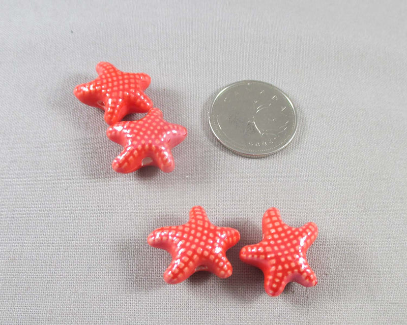 50% OFF!! Starfish Porcelain Beads Red 4pcs (1047)