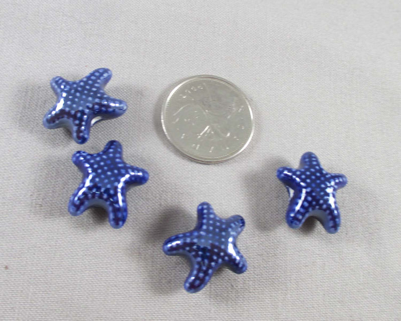 50% OFF!! Starfish Porcelain Beads Dark Blue 4pcs (1049)