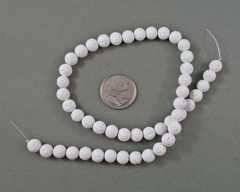White Lava Beads Round Frosted 8mm 15" Strand (G014-1)
