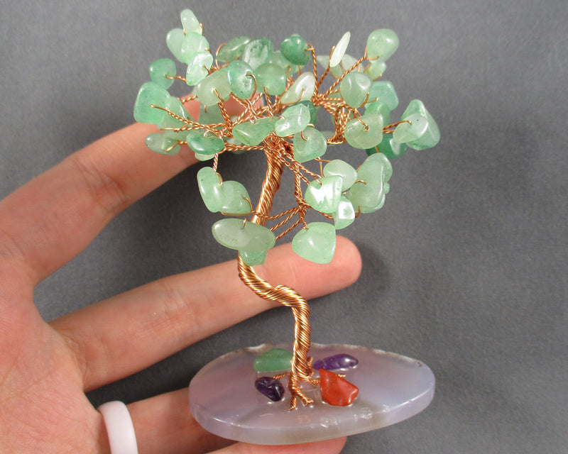 Mixed Gemstone Tree on Agate Slice 1pc H014-2