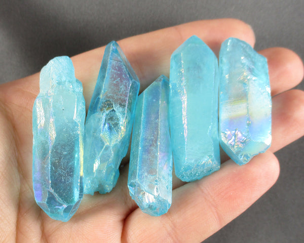 Blue Aqua Aura Quartz Point 1pc J002