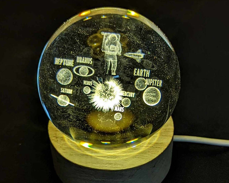 Solar System Crystal Ball 2.3" With LED Light Base 1pc H002-2