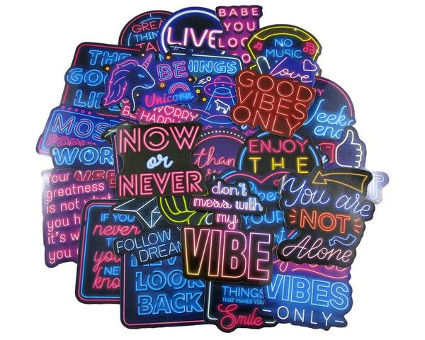 Good Vibes Neon Sticker Pack - Waterproof PVC Stickers 50pc J273