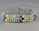 RARE!  Multi Gemstone Bracelet Solid 925 Sterling Silver (Vintage) H095-23