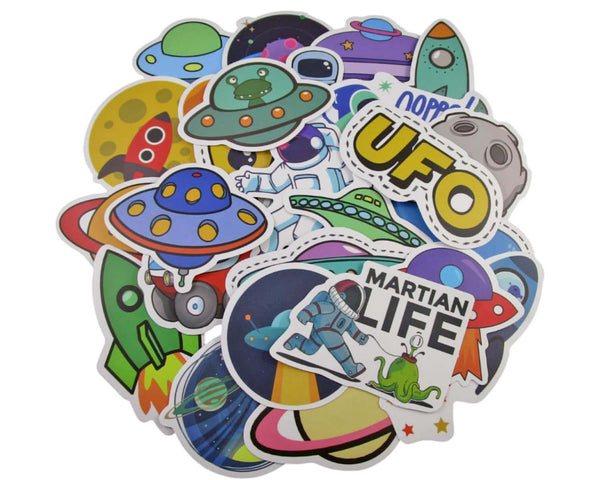 UFO's and Space Sticker Pack - Waterproof PVC Stickers 50pc J290