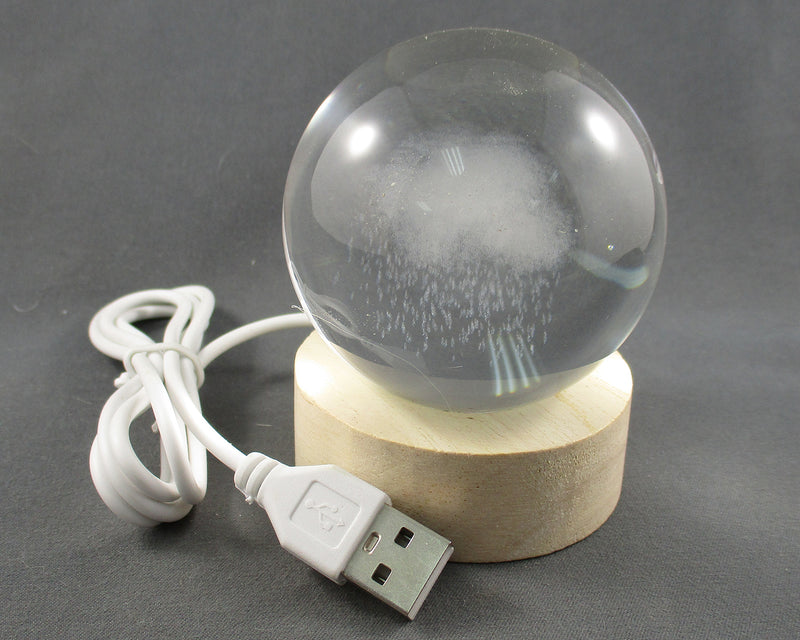Rain Cloud Crystal Ball 2.3" With LED Light Base 1pc H001-2