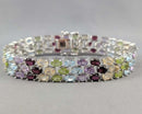 RARE!  Multi Gemstone Bracelet Solid 925 Sterling Silver (Vintage) H095-23
