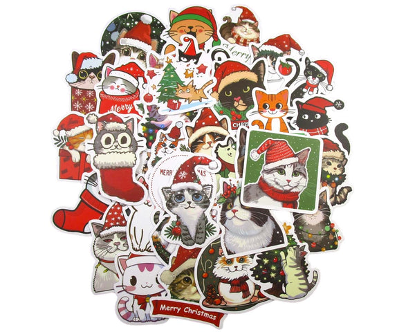 Cute Cats Christmas Sticker Pack - Waterproof PVC Stickers 50pc E078