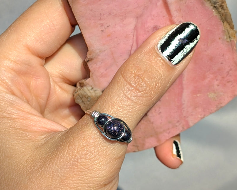 Blue Goldstone Wire Wrapped Ring 1pc (Custom Sizes)