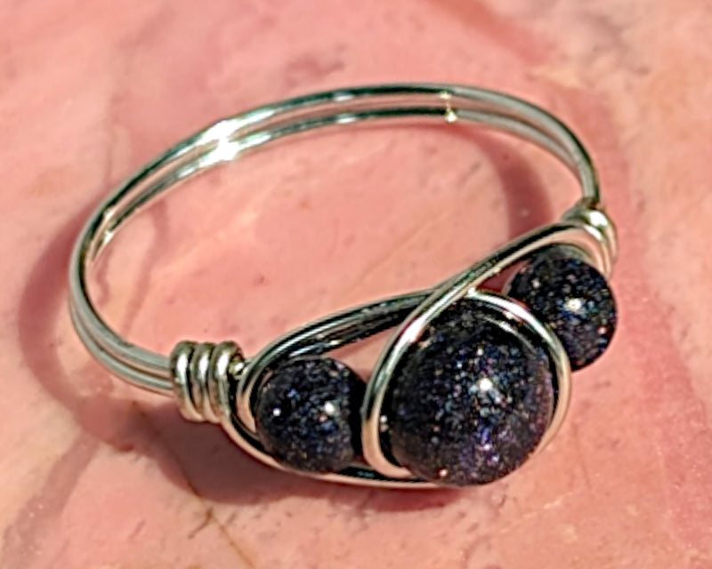 Blue Goldstone Wire Wrapped Ring 1pc (Custom Sizes)