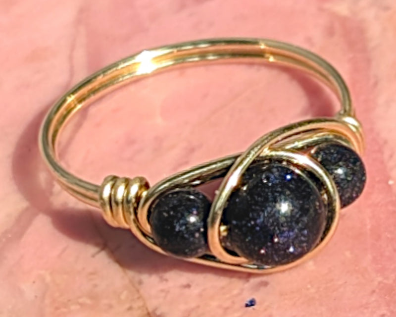 Blue Goldstone Wire Wrapped Ring 1pc (Custom Sizes)