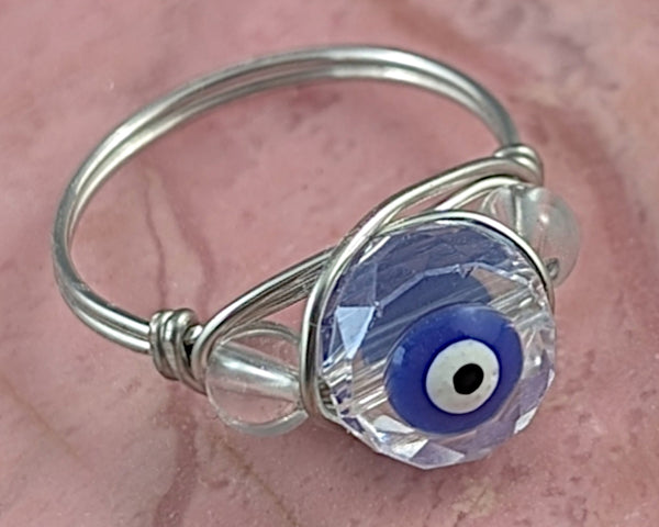 Greek Evil Eye Wire Wrapped Ring (Custom Sizes)