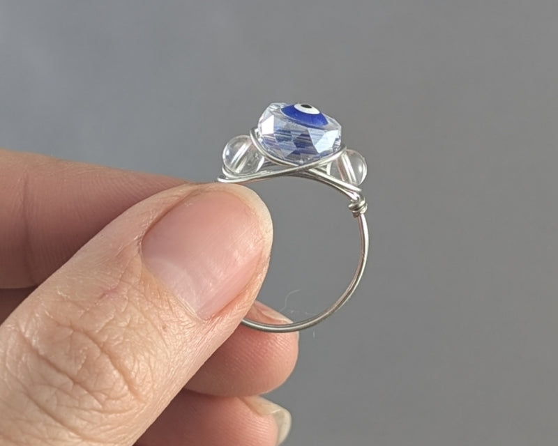 Greek Evil Eye Wire Wrapped Ring (Custom Sizes)