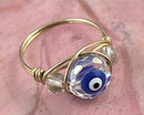 Greek Evil Eye Wire Wrapped Ring (Custom Sizes)