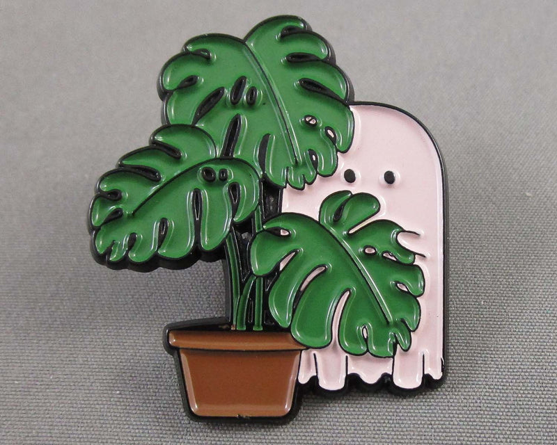 Ghost Hiding Behind Monstera Plant Enamel Pin 1pc (BIN 34)