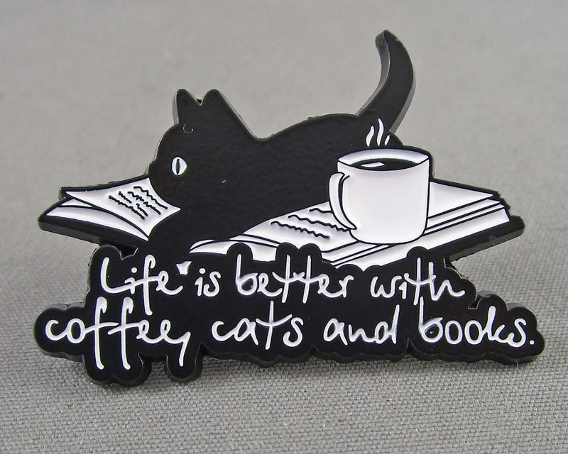 "Life is Better with Coffee, Cats and Books" Enamel Pin 1pc (BIN 69)