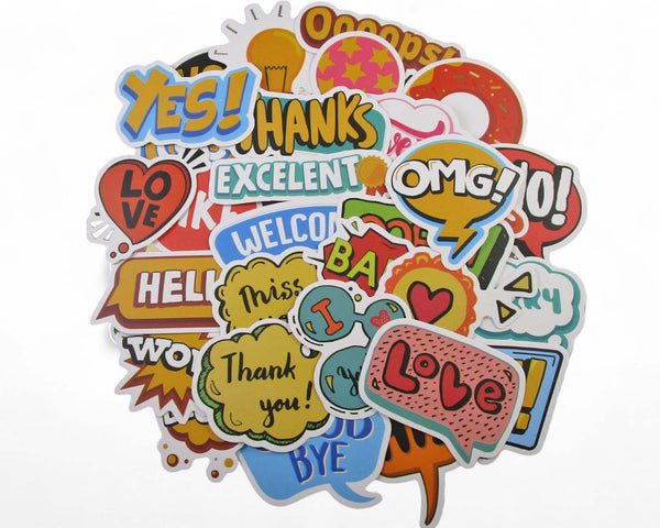 Funny Speech Bubble Sticker Pack - Waterproof PVC Stickers 50pc J199