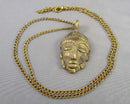 Brass African Mask Pendant Necklace (Vintage) H069-14